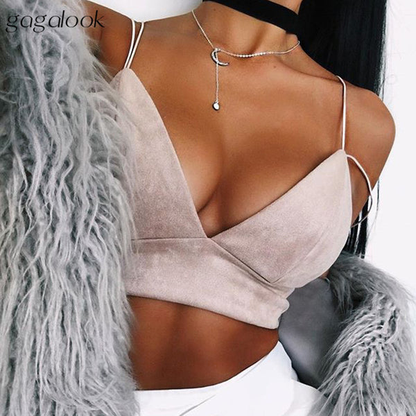 Gagalook 2017 Brand Women Tops Sexy Unlined Bra Crop Top Summer Pink Suede Cami Fashion Camisole.