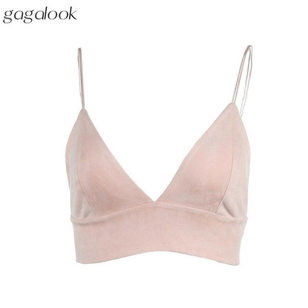 Gagalook 2017 Brand Women Tops Sexy Unlined Bra Crop Top Summer Pink Suede Cami Fashion Camisole.