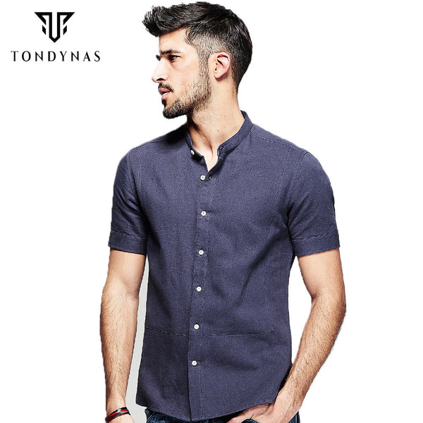 Man short sleeve linen shirts,male soild blue casual slim shirts 6177