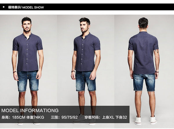 Man short sleeve linen shirts,male soild blue casual slim shirts 6177