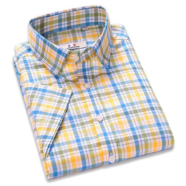 New Summer Cotton Casual Men Thin Strip Dress Shirt Men Short Sleeve.