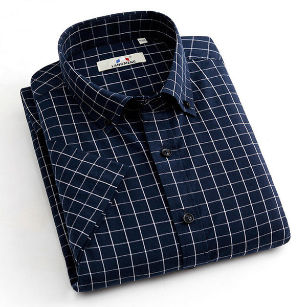 New Summer Cotton Casual Men Thin Strip Dress Shirt Men Short Sleeve.