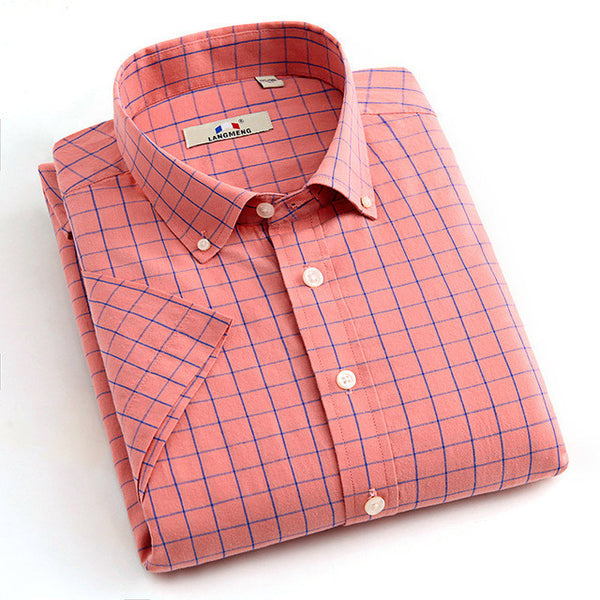 New Summer Cotton Casual Men Thin Strip Dress Shirt Men Short Sleeve.