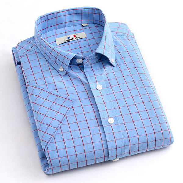 New Summer Cotton Casual Men Thin Strip Dress Shirt Men Short Sleeve.