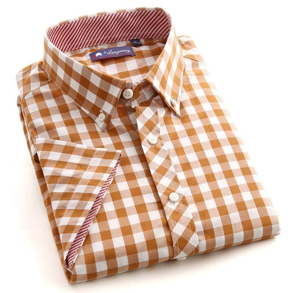 New Summer Cotton Casual Men Thin Strip Dress Shirt Men Short Sleeve.