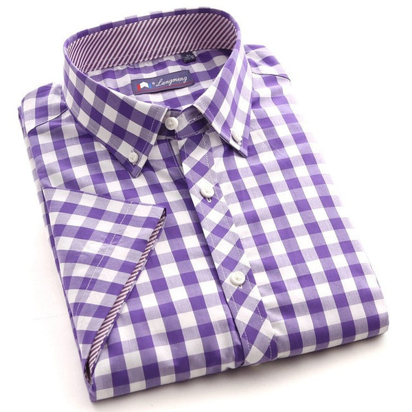 New Summer Cotton Casual Men Thin Strip Dress Shirt Men Short Sleeve.