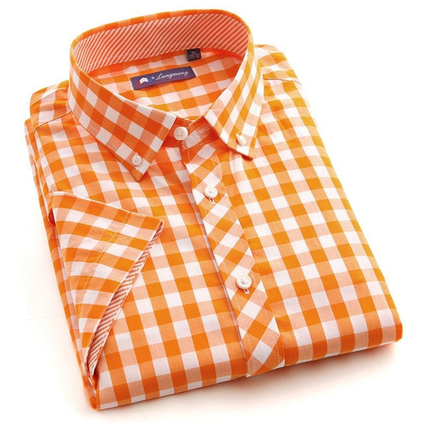 New Summer Cotton Casual Men Thin Strip Dress Shirt Men Short Sleeve.