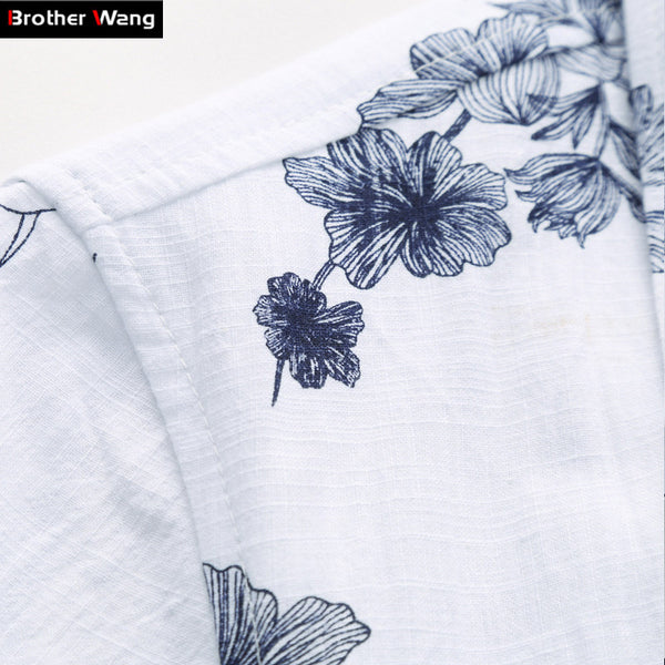 Summer New Men's Linen Shirt 2017 Fashion Casual Male Short Sleeve Flower Shirt.