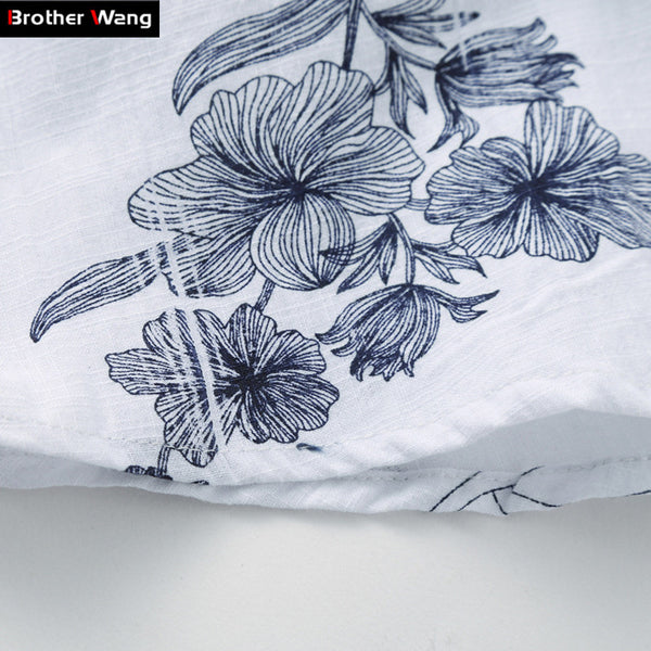 Summer New Men's Linen Shirt 2017 Fashion Casual Male Short Sleeve Flower Shirt.