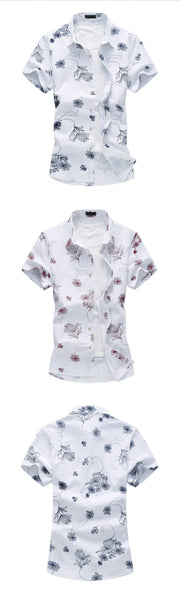 Summer New Men's Linen Shirt 2017 Fashion Casual Male Short Sleeve Flower Shirt.