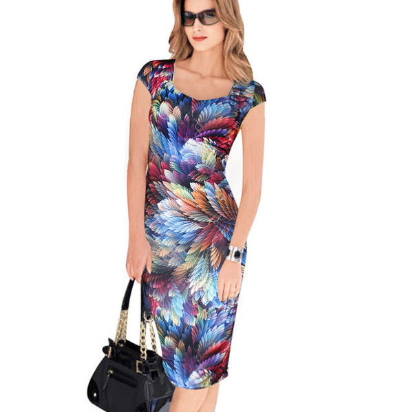 Women Dress Elegant Floral Print Work Business Casual Party .