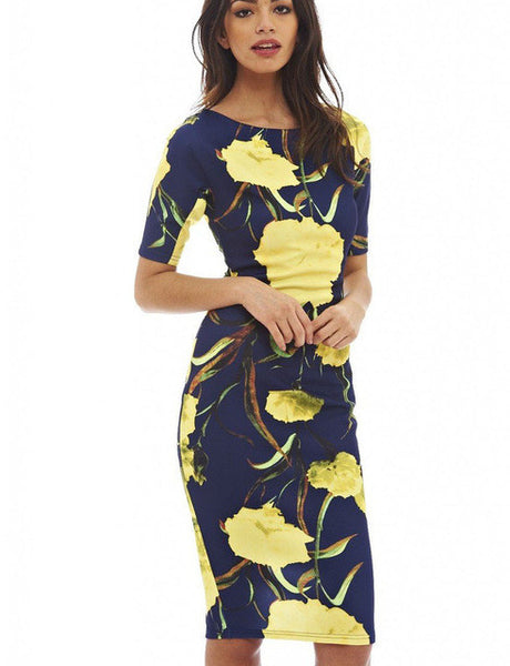 Women Dress Elegant Floral Print Work Business Casual Party .