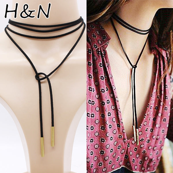 Luxury hollow Ethnic Choker Necklace Gothic Charm Long rope boho Black Leather.