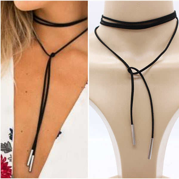 Luxury hollow Ethnic Choker Necklace Gothic Charm Long rope boho Black Leather.