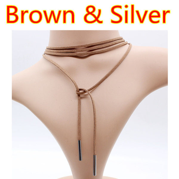 Luxury hollow Ethnic Choker Necklace Gothic Charm Long rope boho Black Leather.