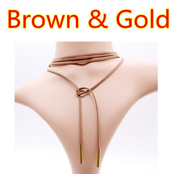 Luxury hollow Ethnic Choker Necklace Gothic Charm Long rope boho Black Leather.