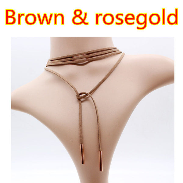 Luxury hollow Ethnic Choker Necklace Gothic Charm Long rope boho Black Leather.