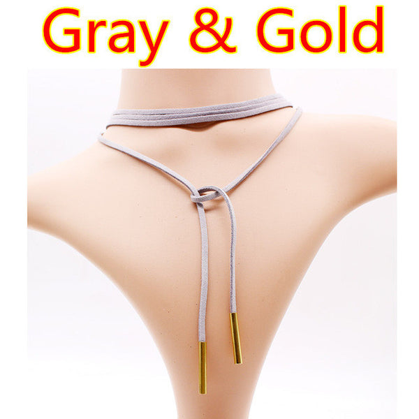 Luxury hollow Ethnic Choker Necklace Gothic Charm Long rope boho Black Leather.