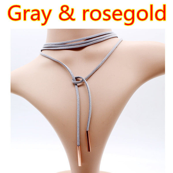 Luxury hollow Ethnic Choker Necklace Gothic Charm Long rope boho Black Leather.