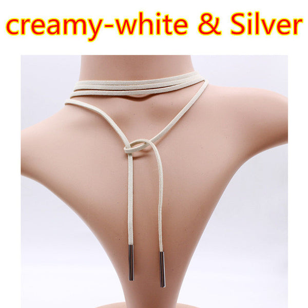 Luxury hollow Ethnic Choker Necklace Gothic Charm Long rope boho Black Leather.