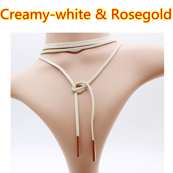 Luxury hollow Ethnic Choker Necklace Gothic Charm Long rope boho Black Leather.