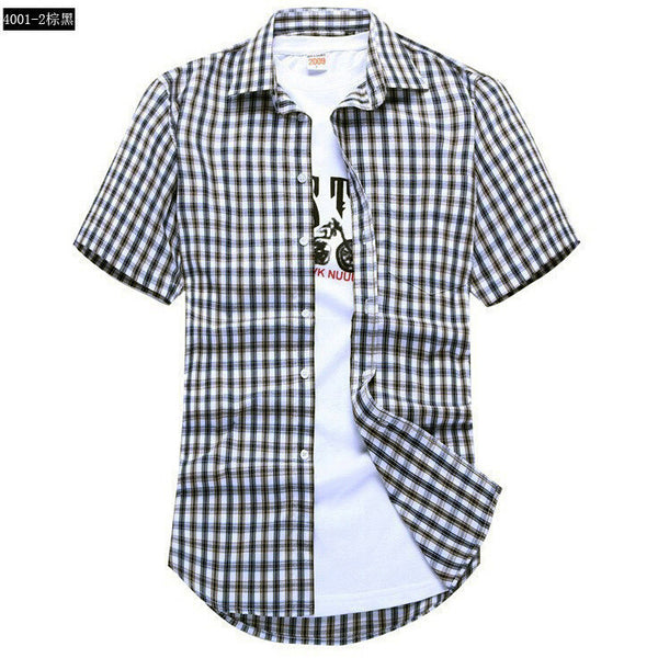 Men's short-sleeved plaid shirt summer new fashion England shirt mens slim fit.