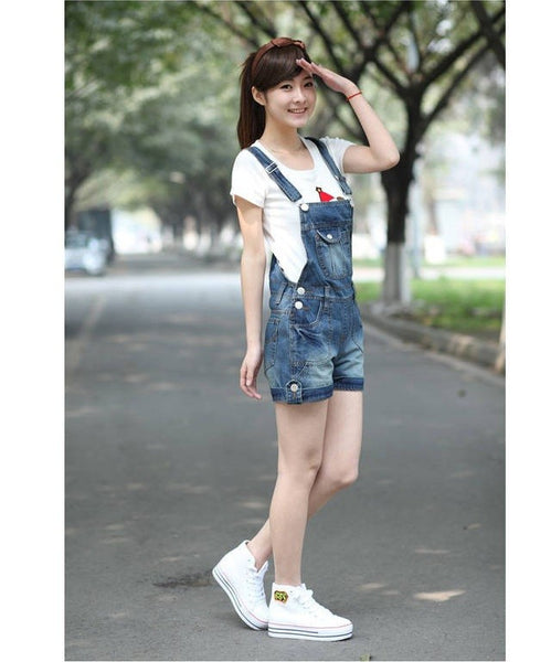 New Women shorts jeans suspenders high waist shorts Denim shorts.