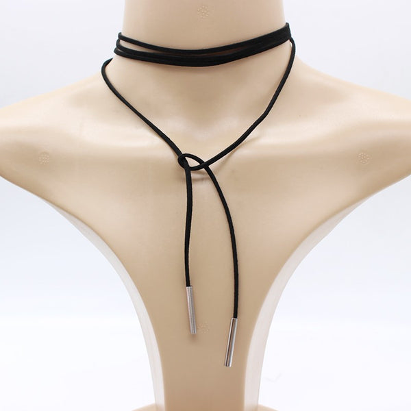 Luxury hollow Ethnic Choker Necklace Gothic Charm Long rope boho Black Leather.