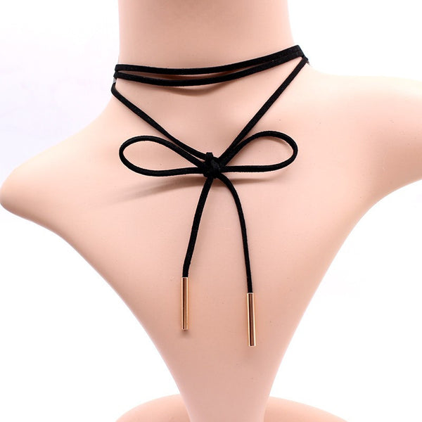 Luxury hollow Ethnic Choker Necklace Gothic Charm Long rope boho Black Leather.
