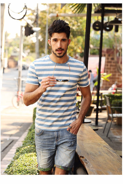 New Men T shirt Fashion O-neck Short-sleeved Slim.