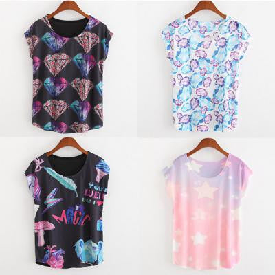 Women's 3D Floral Printed T-Shirt T Shirts Summer Batwing Sleeve.