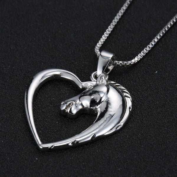 Fashion New jewelry plated white K Horse in Heart Necklace.