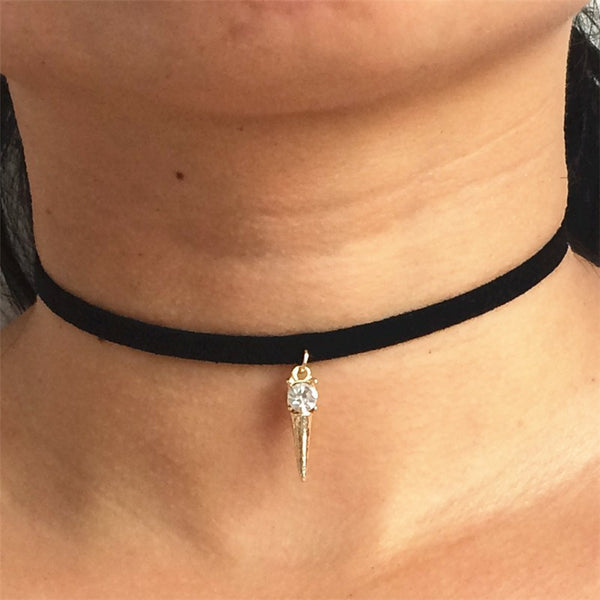 Hot new torques Bijoux Plain Black Velvet Ribbon crystal choker.