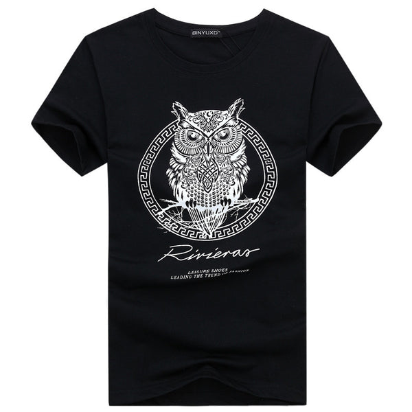 high quality brand of funny t-shirts cotton printed figure owl fitness t-shirts men.