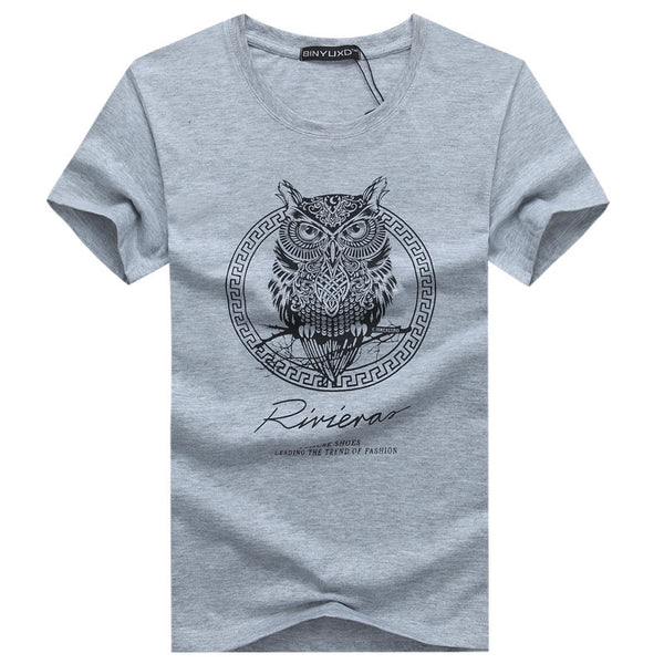 high quality brand of funny t-shirts cotton printed figure owl fitness t-shirts men.
