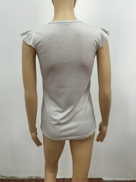 Fashion T shirt Women Bling Sequined 3D Butterfly V-Neck Petal Sleeve.