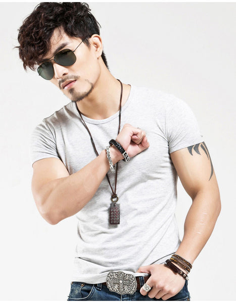 Men's Tops Tees 2017 summer new cotton v neck short sleeve t shirt .