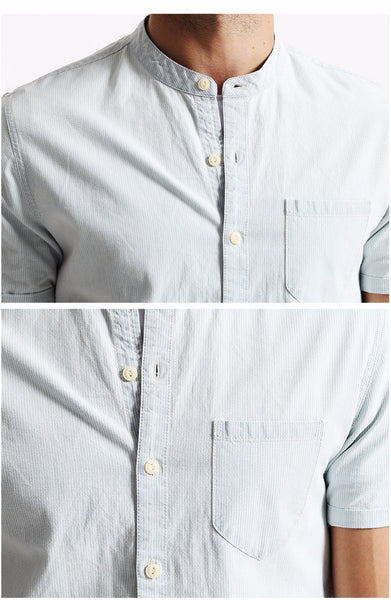 Summer Men Casual Shirts Short sleeved Denim Shirt.