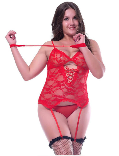 lace sexy dress underwear hollow out plus size sexy lingerie with handcuff backless lingerie erotic