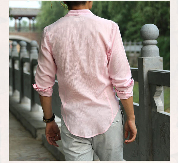 Zecmos Cotton Linen Shirts Man Summer White Shirt.