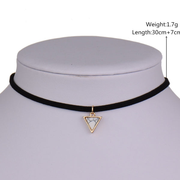 Punk Necklace Women Short Black Velvet Choker Necklaces With Triangle Faux Stone From India.