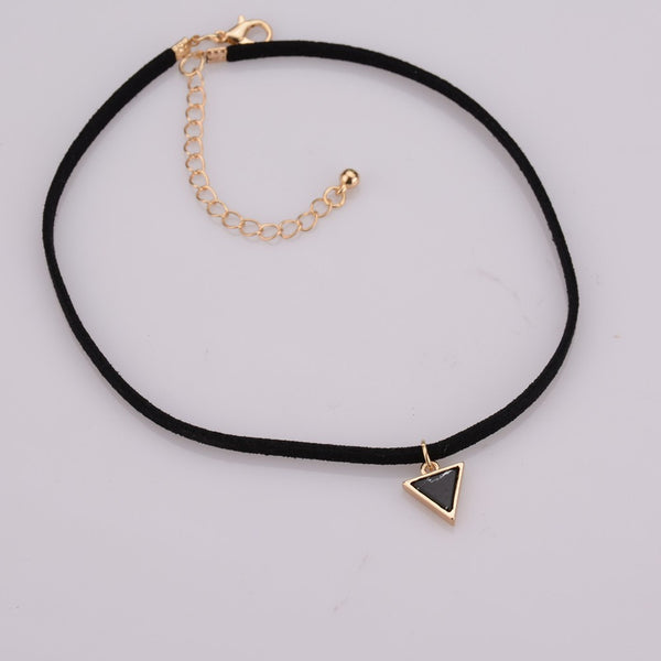 Punk Necklace Women Short Black Velvet Choker Necklaces With Triangle Faux Stone From India.