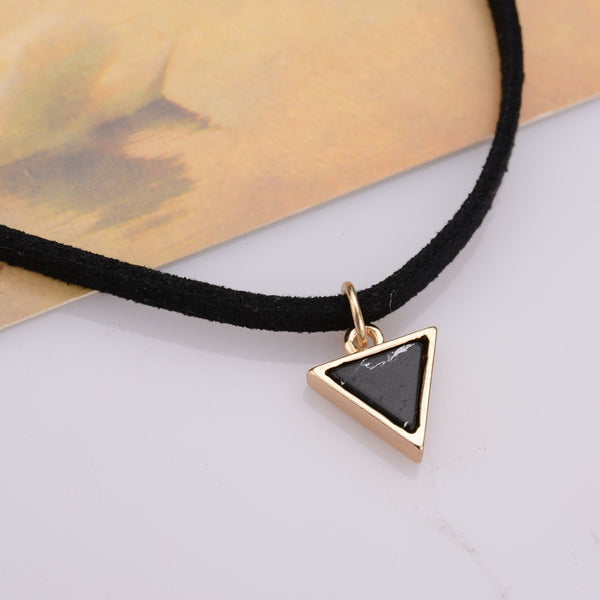 Punk Necklace Women Short Black Velvet Choker Necklaces With Triangle Faux Stone From India.