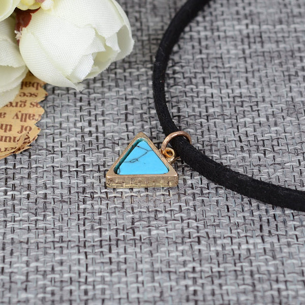Punk Necklace Women Short Black Velvet Choker Necklaces With Triangle Faux Stone From India.