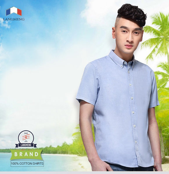 Langmeng 100% cotton men shirt short sleeve casual shirts.