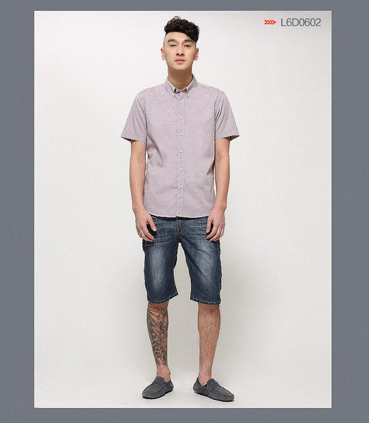 Langmeng 100% cotton men shirt short sleeve casual shirts.