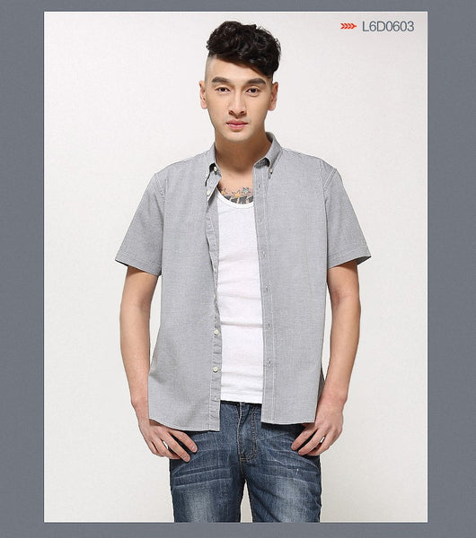 Langmeng 100% cotton men shirt short sleeve casual shirts.