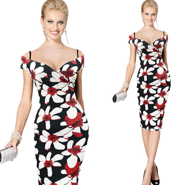 Women Dress Elegant Floral Print Work Business Casual Party .