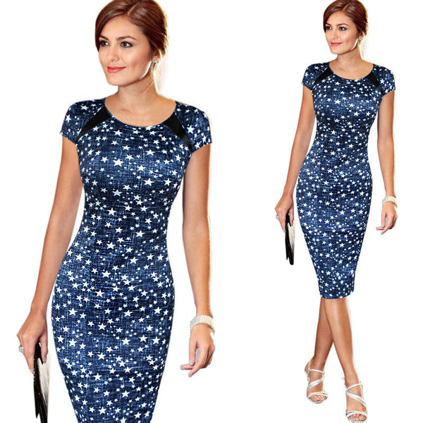 Women Dress Elegant Floral Print Work Business Casual Party .
