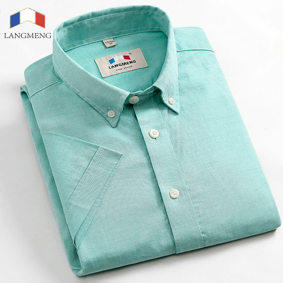 Langmeng 100% cotton men shirt short sleeve casual shirts.